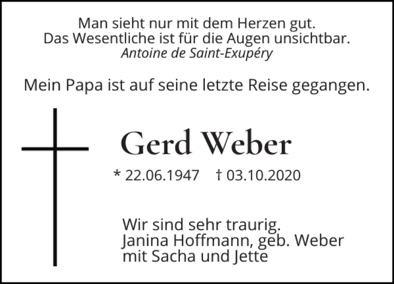  Traueranzeige für Gerd Weber vom 17.10.2020 aus Elmshorner Nachrichten