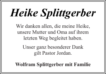 Traueranzeige von Heike Splittgerber von Eckernförder Zeitung