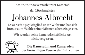Traueranzeige von Johannes Albrecht von Elmshorner Nachrichten
