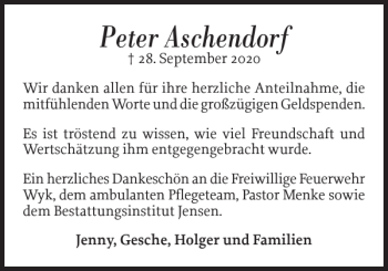 Traueranzeige von Peter Aschendorf von Der Insel-Bote