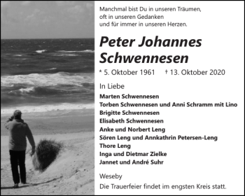 Traueranzeige von Peter Johannes Schwennesen von Flensburger Tageblatt