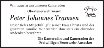 Traueranzeige von Peter Johannes Tramsen von Flensburger Tageblatt