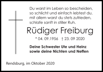 Traueranzeige von Rüdiger Freiburg von Landeszeitung
