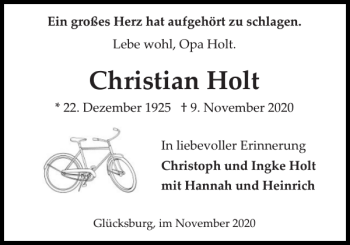 Traueranzeige von Christian Holt von Flensburger Tageblatt
