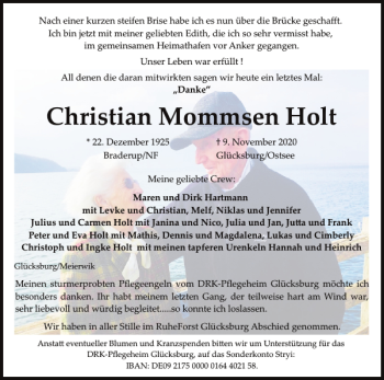 Traueranzeige von Christian Mommsen Holt von Flensburger Tageblatt