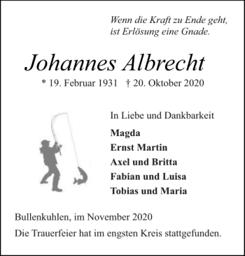 Traueranzeige von Johannes Albrecht von Elmshorner Nachrichten