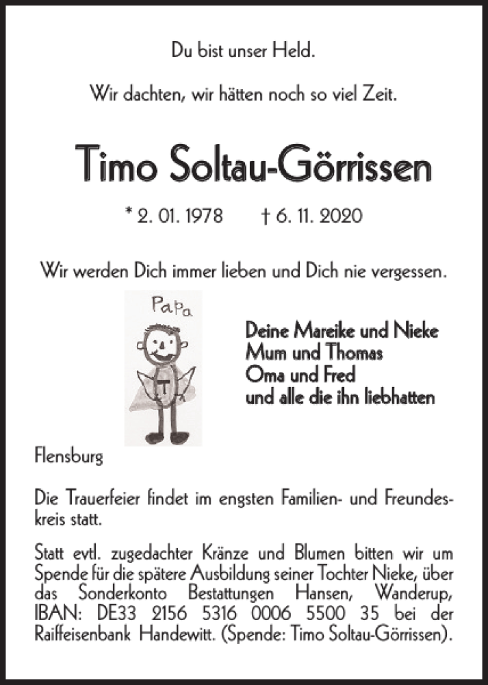  Traueranzeige für Timo Soltau-Görrissen vom 10.11.2020 aus Flensburger Tageblatt