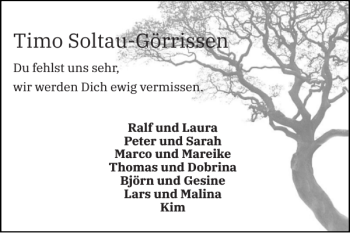 Traueranzeige von Timo Soltau-Görrissen von Flensburger Tageblatt