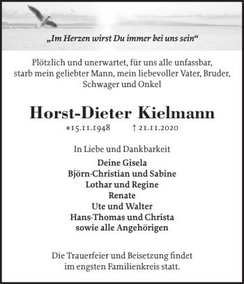 Traueranzeige von Horst-Dieter Kielmann von Flensburger Tageblatt