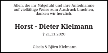 Traueranzeige von Horst-Dieter Kielmann von Flensburger Tageblatt