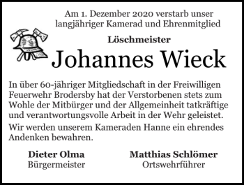 Traueranzeige von Johannes Wieck von Schlei-Bote