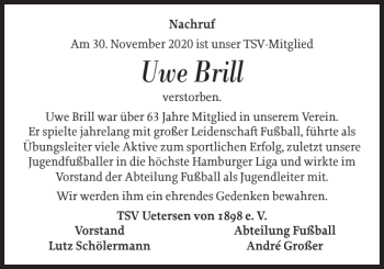 Traueranzeige von Uwe Brill von Uetersener Nachrichten