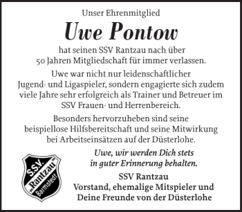 Traueranzeige von Uwe Pontow von Elmshorner Nachrichten