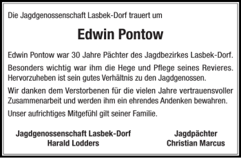 Traueranzeige von Edwin Pontow von Stormarner Tageblatt