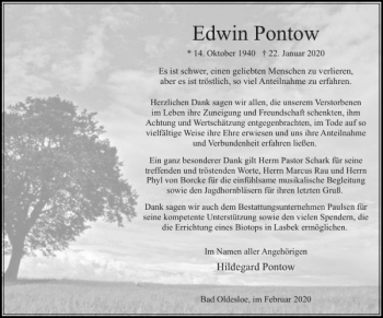 Traueranzeige von Edwin Pontow von Stormarner Tageblatt