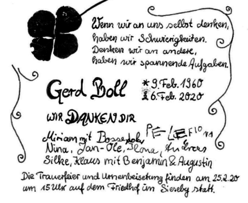 Traueranzeige für Gerd Boll vom 19.02.2020 aus Eckernförder Zeitung