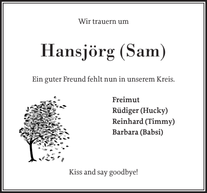  Traueranzeige für Hansjörg Sam vom 08.02.2020 aus Holsteinischer Courier
