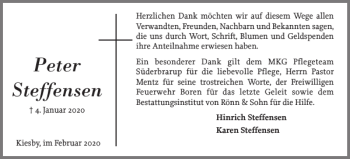 Traueranzeige von Peter Steffensen von Flensburger Tageblatt