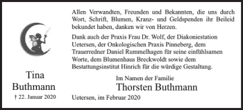 Traueranzeige von Thorsten Buthmann Buthmann von Uetersener Nachrichten