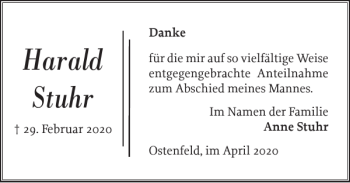 Traueranzeige von Harald Stuhr von Husumer Nachrichten