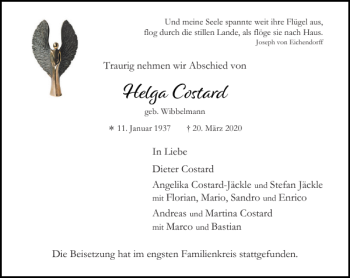 Traueranzeige von Helga Costard von Stormarner Tageblatt