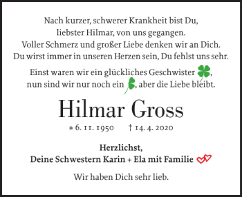 Traueranzeige von Hilmar Gross von Elmshorner Nachrichten