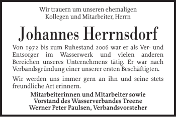 Traueranzeige von Johannes Herrnsdorf von Husumer Nachrichten