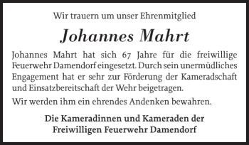Traueranzeige von Johannes Mahrt von Eckernförder Zeitung