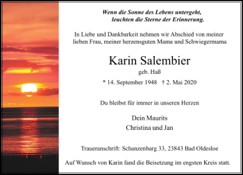 Traueranzeige von Karin Salembier von Stormarner Tageblatt