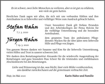 Traueranzeige von Stefan Hahn Jürgen Hahn von Norddeutsche Rundschau