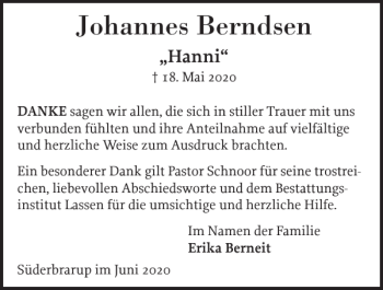 Traueranzeige von Johannes Berndsen von Schlei-Bote