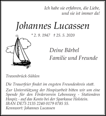Traueranzeige von Johannes Lucassen von Stormarner Tageblatt