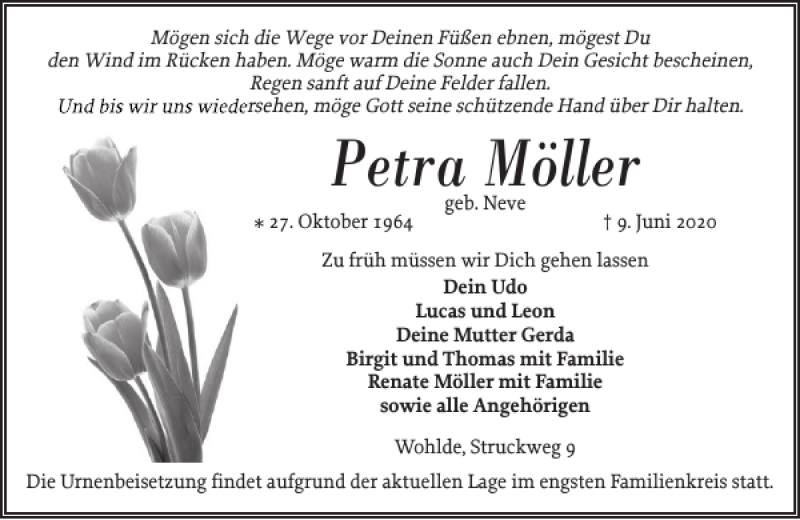  Traueranzeige für Petra Möller vom 11.06.2020 aus Schleswiger Nachrichten