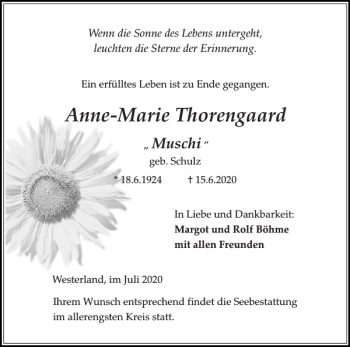 Traueranzeige von Anne-Marie Thorengaard von Sylter Rundschau