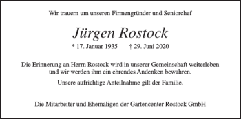 Traueranzeige von Jürgen Rostock von Elmshorner Nachrichten