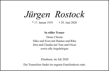 Traueranzeige von Jürgen Rostock von Elmshorner Nachrichten