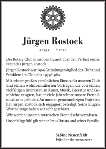 Traueranzeige von Jürgen Rostock von Elmshorner Nachrichten
