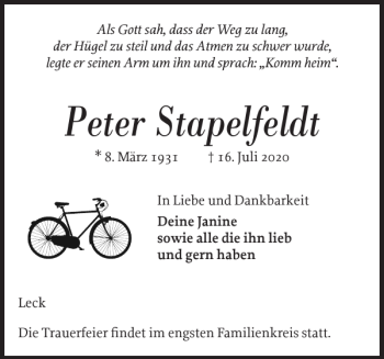 Traueranzeige von Peter Stapelfeldt von Nordfriesland Tageblatt