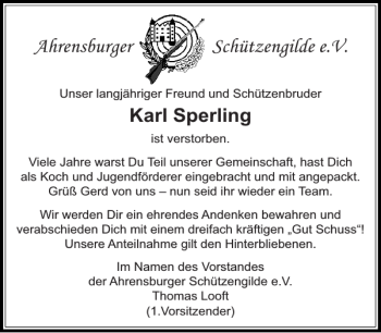 Traueranzeige von Ahrensburger Schützengilde e. V von Stormarner Tageblatt