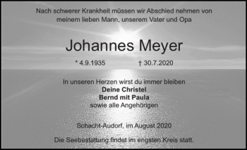 Traueranzeige von Johannes Meyer von Landeszeitung