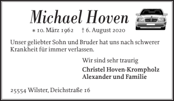 Traueranzeige von Michael Hoven von Norddeutsche Rundschau