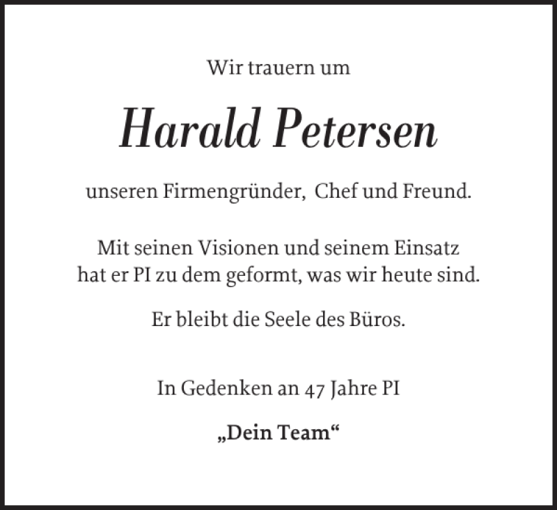  Traueranzeige für Harald Petersen vom 05.09.2020 aus Flensburger Tageblatt