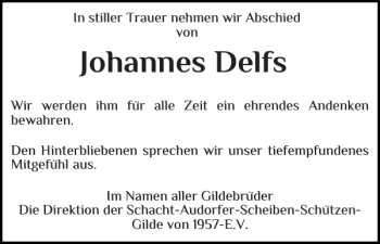 Traueranzeige von Johannes Delfs von Landeszeitung