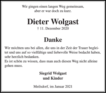 Traueranzeige von Dieter Wolgast von Stormarner Tageblatt