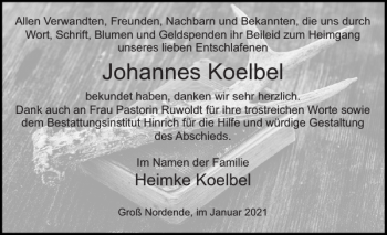 Traueranzeige von Johannes Koelbel von Uetersener Nachrichten