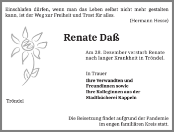 Traueranzeige von Renate Daß von Schlei-Bote