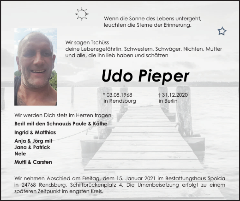  Traueranzeige für Udo Pieper vom 09.01.2021 aus Landeszeitung