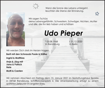 Traueranzeige von Udo Pieper von Landeszeitung