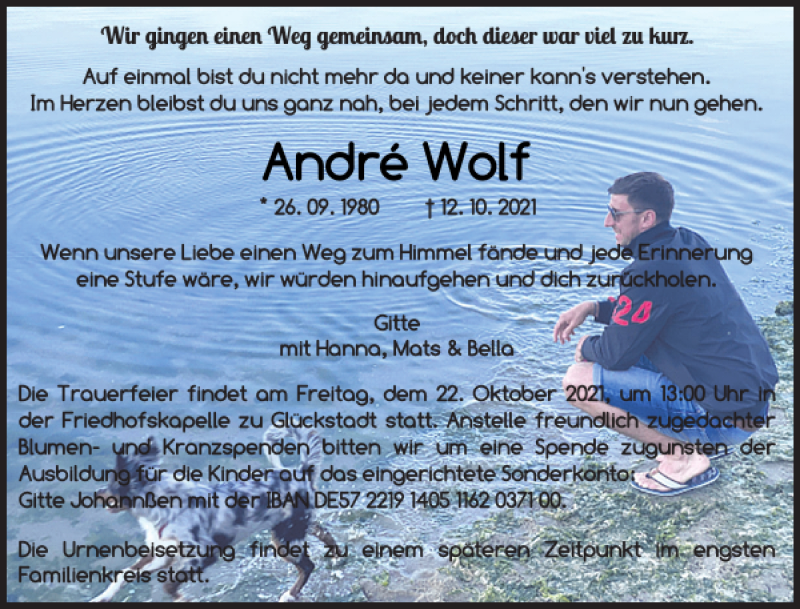  Traueranzeige für André Wolf vom 16.10.2021 aus Norddeutsche Rundschau