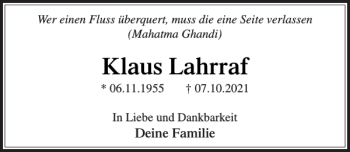 Traueranzeige von Klaus Lahrraf von Stormarner Tageblatt